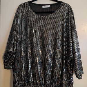 Silver Sequin Dolman Sleeve Blouse
